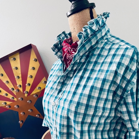 Mens Reworked Shirt Ruffle Collar Long Sleeve Button Down Light Weight Shirt - Picture 1 of 6